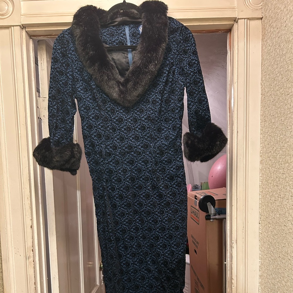 Collectif Blue Brocade Wiggle Dress UK10